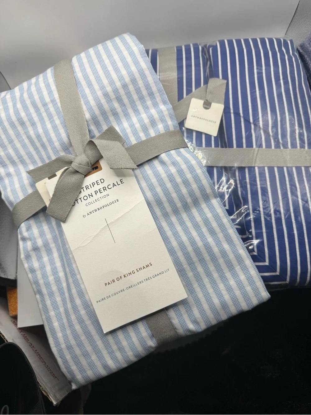 Anthropologie Livia Blue Stripe King Duvet Cover & 2 King Shams NWT